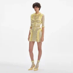 Rhinestone Mesh Ruffle Mini Dress^self-portrait Shop