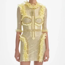 Rhinestone Mesh Ruffle Mini Dress^self-portrait Shop